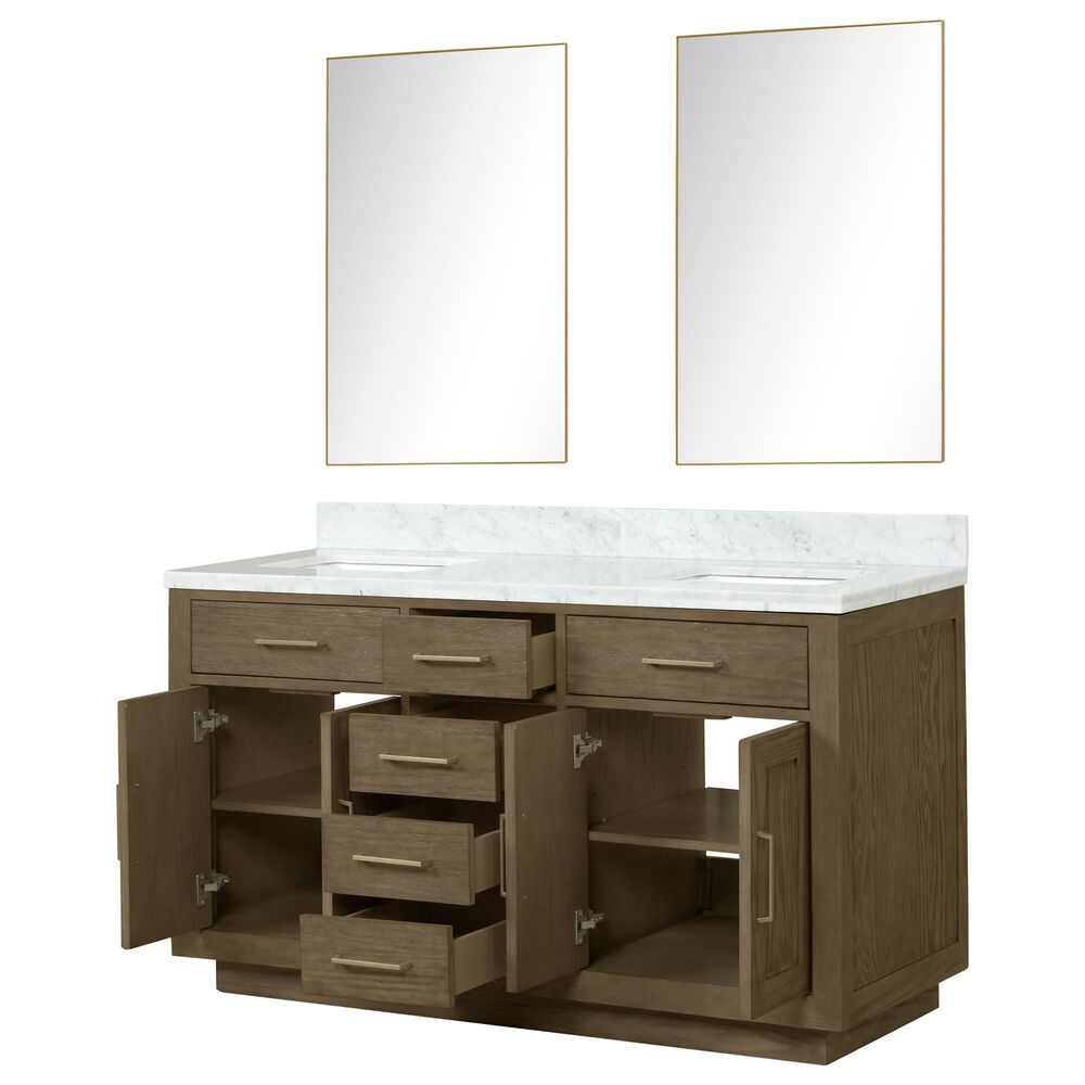 Lexora Home Abbey 60&quot; Double Bathroom Vanity in Black Oak with 2 cm White Carrara Marble Top, Rectangular Sinks and 28&quot; Mirrors, , large