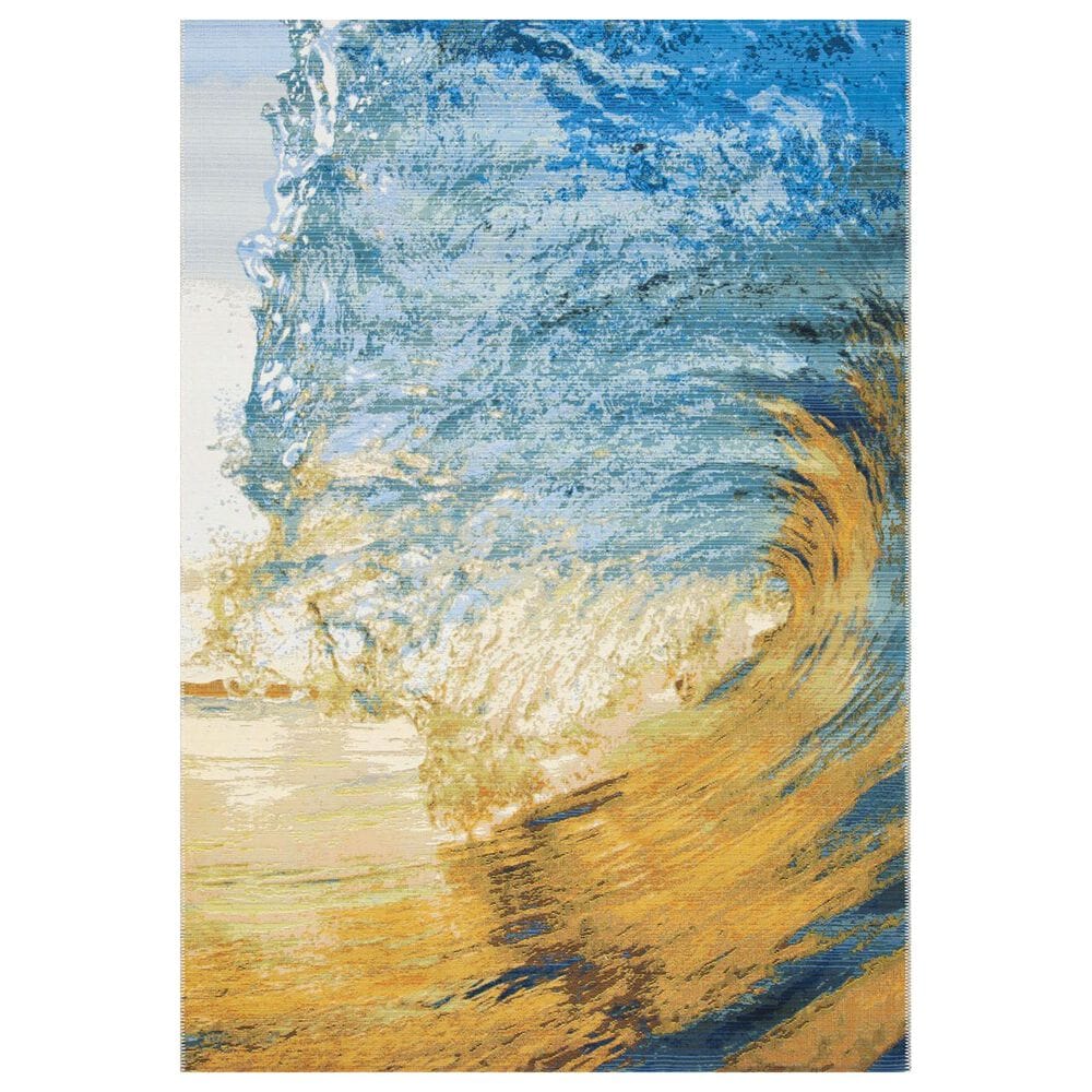 Safavieh Barbados Tropical Wave 3"3" x 5 Blue and Gold Indoor/Outdoor Area Rug, , large
