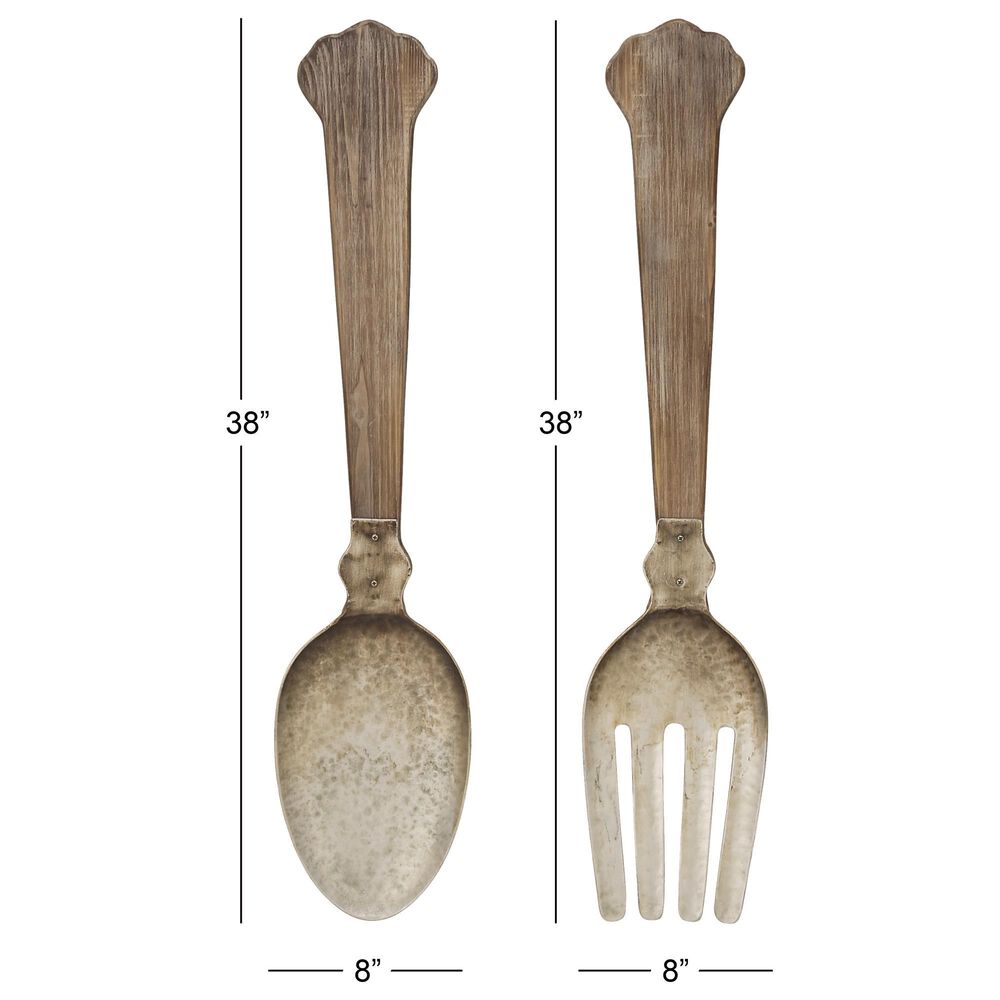 Maple and Jade 38&quot; x 8&quot; Farmhouse Kitchen Utensils Wall Decor in Brown and Silver &#40;Set of 2&#41;, , large