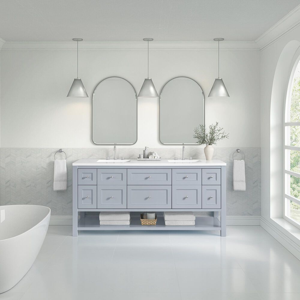 James Martin Vanities Breckenridge 72&quot; Double Bathroom Vanity in Serenity Blue with 3 cm White Zeus Quartz Top and Rectangular Sinks, , large