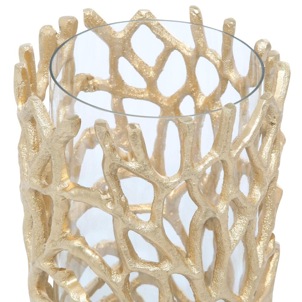 Maple and Jade 10&quot; Decorative Coral Indoor/Outdoor Candle Lantern in Satin Gold, , large