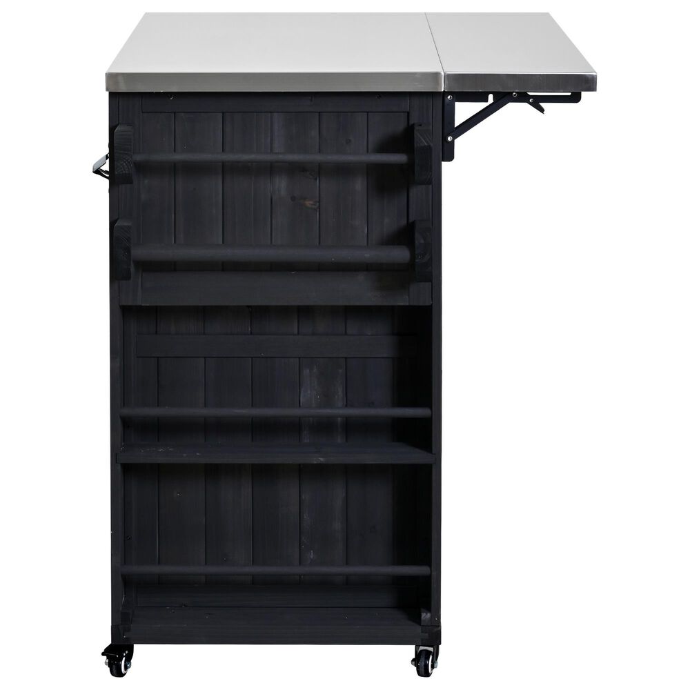 Hearth and Haven Outdoor Kitchen Island Cart with Extendable Stainless Steel Top and Adjustable Shelf in Black, , large