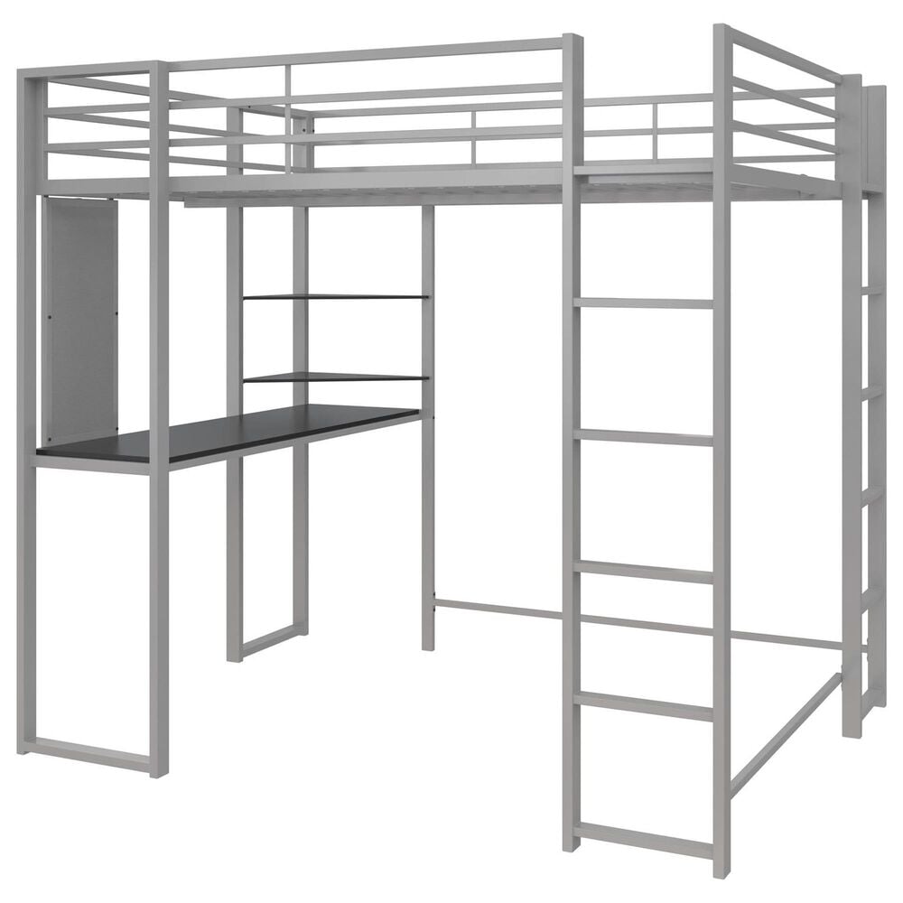 DHP Abode Full Metal Loft Bed with Desk in Silver, , large