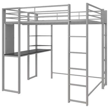 DHP Abode Full Metal Loft Bed with Desk in Silver, , large