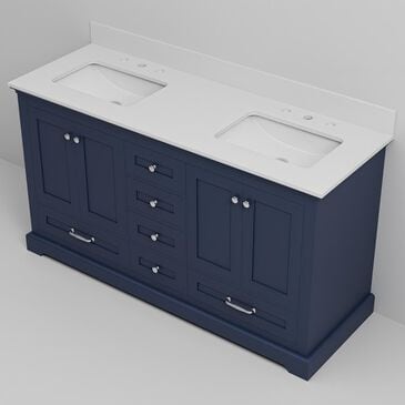 Lexora Home Dukes 60" Double Bathroom Vanity in Navy Blue with 2 cm White Quartz Top and Rectangular Sinks, , large