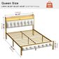 HOMLUX Queen Upholstered Bookcase Bed with LED Headboard with Charging Station in White, , large