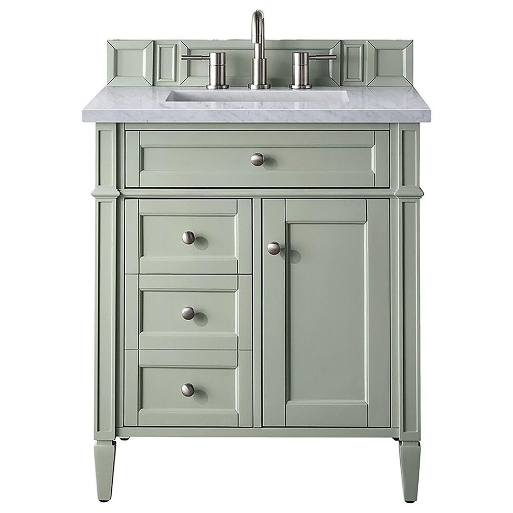 James Martin Vanities Brittany 30" Single Bathroom Vanity in Sage Green with 3 cm Arctic Fall Solid Surface Top and Rectangular Sink, , large