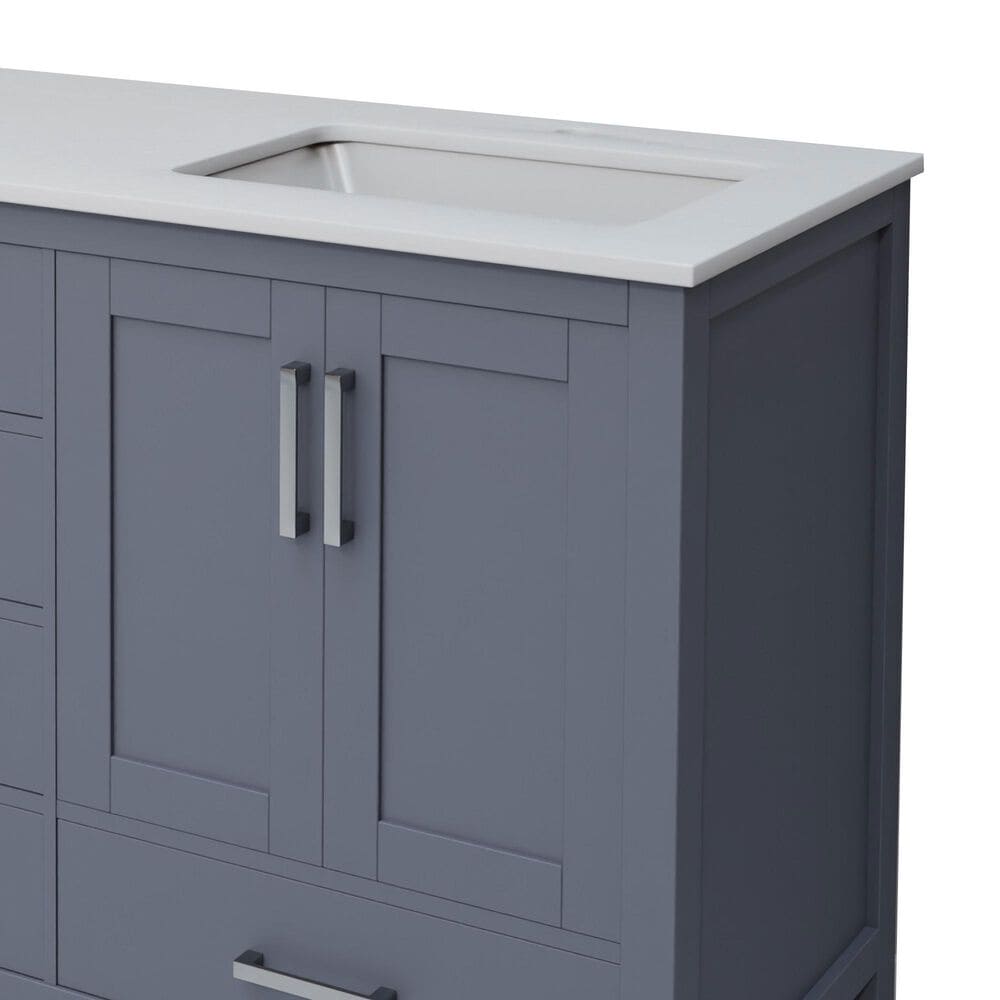 Lexora Home Jacques 60" Double Bathroom Vanity in Dark Grey with 2 cm White Quartz Top and Rectangular Sinks, , large