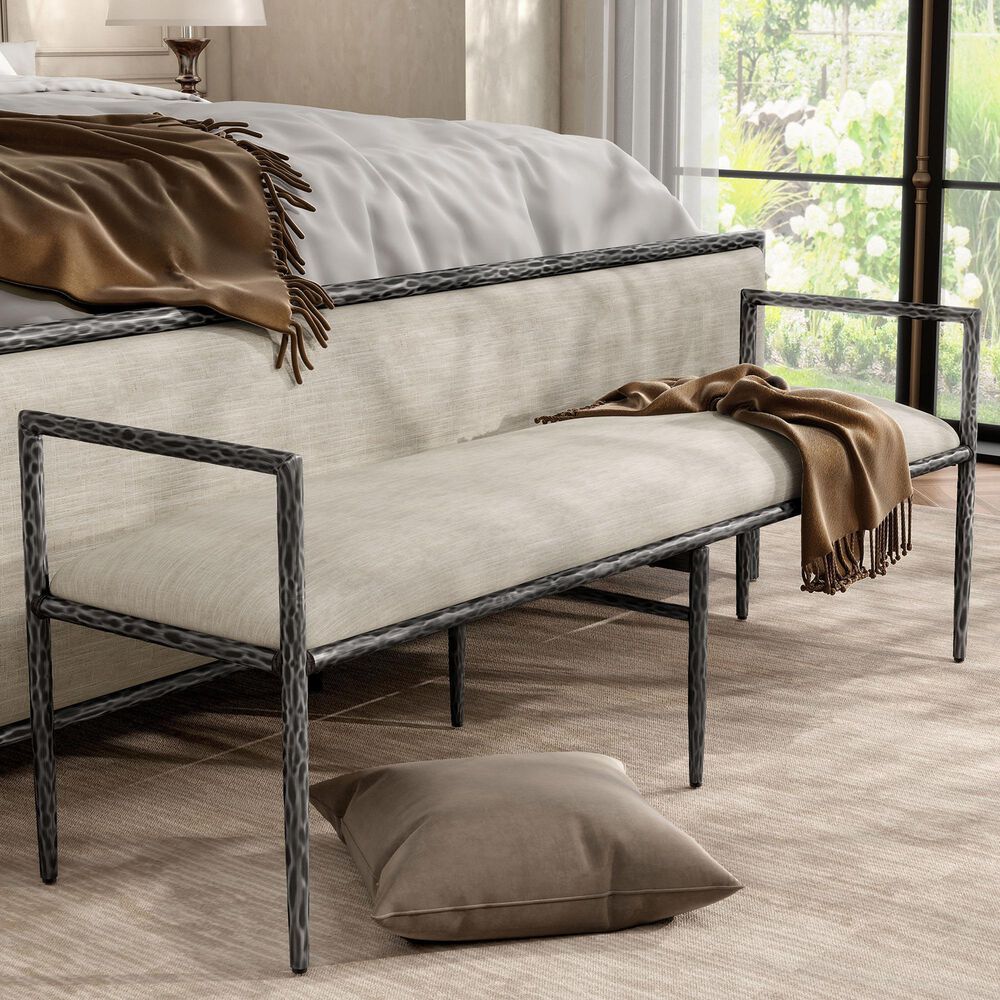 Furniture of America Lalia Metal Padded Upholstered Bench in Gun Metal, , large