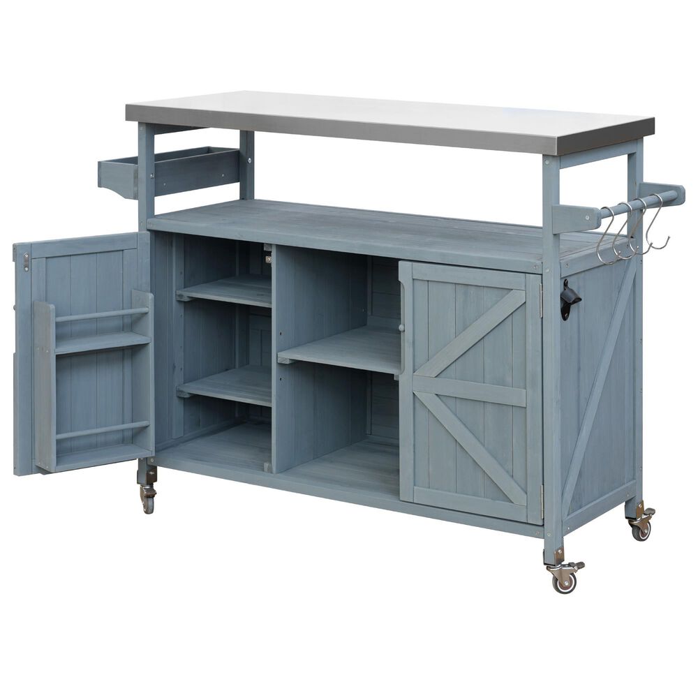 HOMLUX 50" Outdoor Kitchen Island in Grey Blue and Stainless Steel, , large
