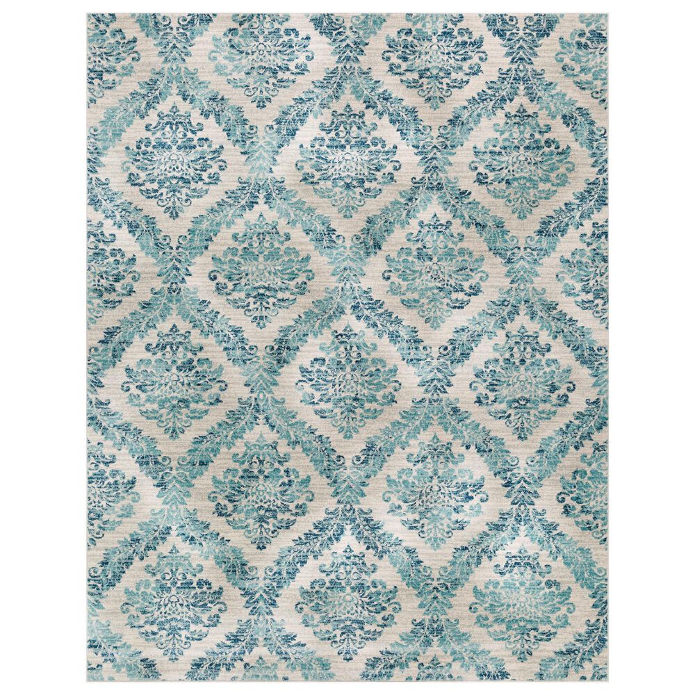 37B Harput Navy, Ivory, Medium Gray and Teal 8"10" x 12"6" Area Rug, , large