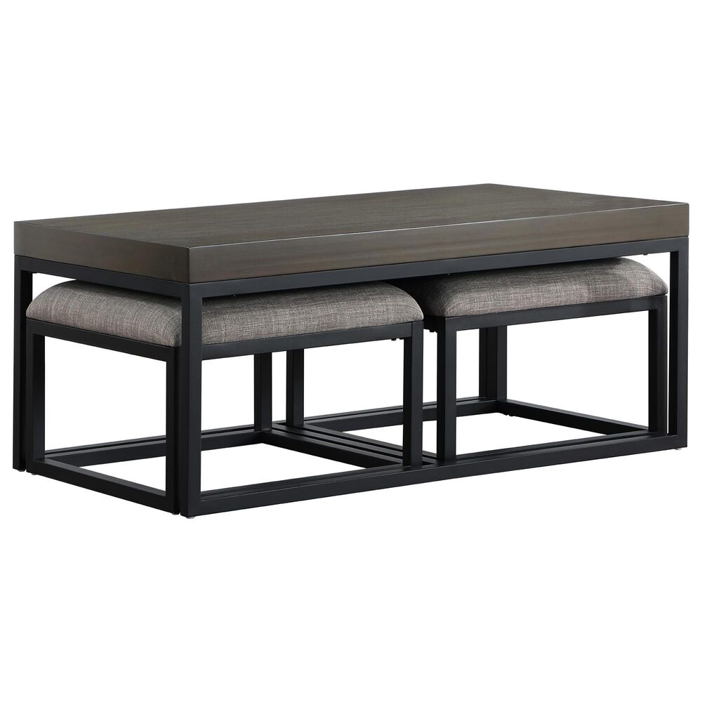 Steve Silver Furniture Yukon Rectangular Nesting Coffee Table with 2 Stools in Walnut and Black, , large