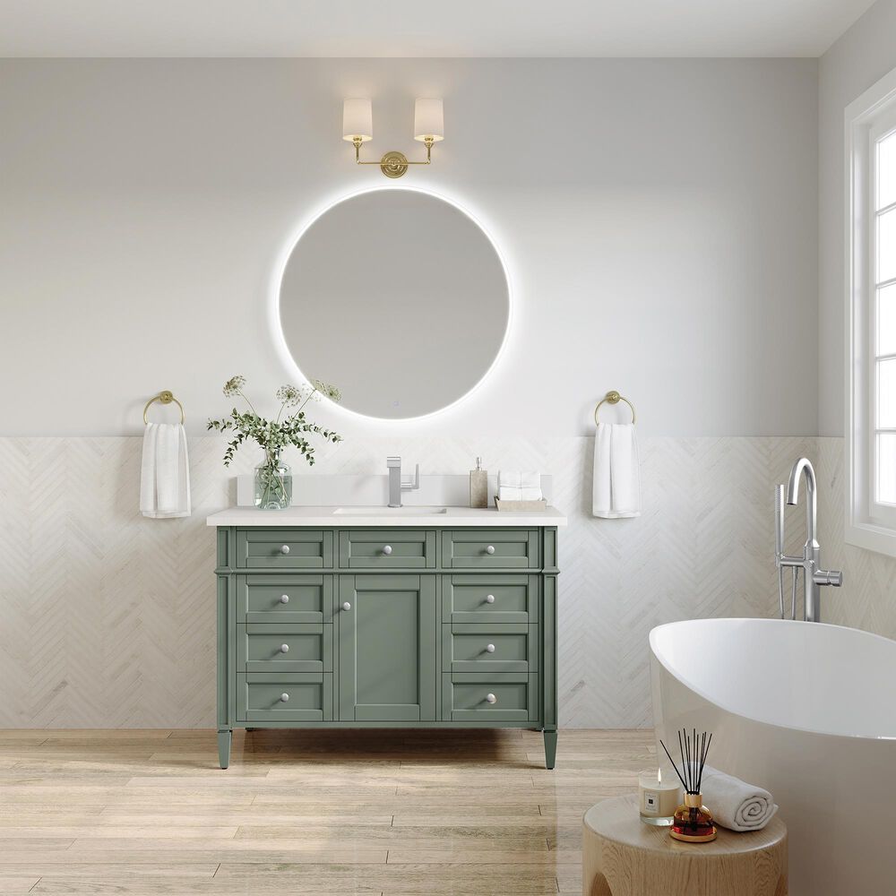 James Martin Vanities Brittany 48" Single Bathroom Vanity in Smokey Celadon with 3 cm Victorian Silver Quartz Top and Rectangular Sink, , large