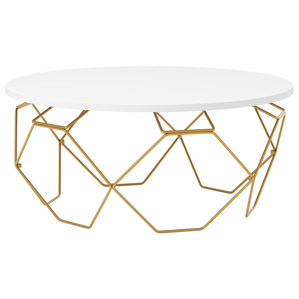 Furniture of America Pruitt Coffee Table in White and Gold, , large
