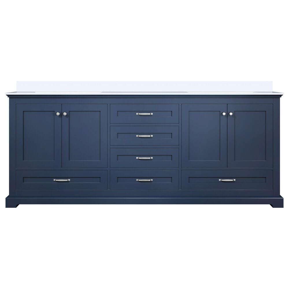 Lexora Home Dukes 80&quot; Double Bathroom Vanity in Navy Blue with 2 cm White Cultured Marble Top and Rectangular Sinks, , large