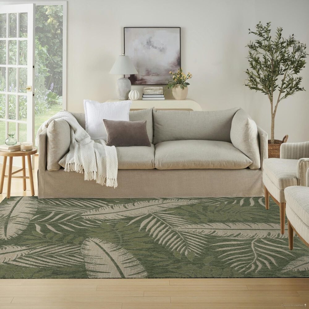Nourison Garden Oasis GOA02 Green and Ivory 6&#39; x 9&#39; Indoor/Outdoor Area Rug, , large