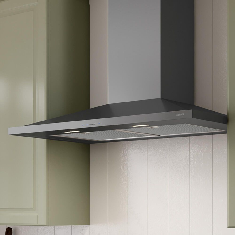 Zephyr Anzio 30" Wall Mount Chimney Range Hood in Black Stainless Steel, , large