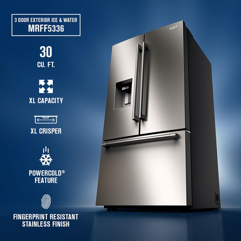 Maytag 30 Cu. Ft. French Door Bottom Mount Refrigerator in Fingerprint-Resistant Stainless, , large