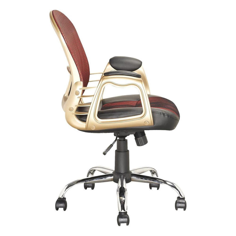 CorLiving Workspace Office Chair in Black Leatherette and Red Mesh, , large