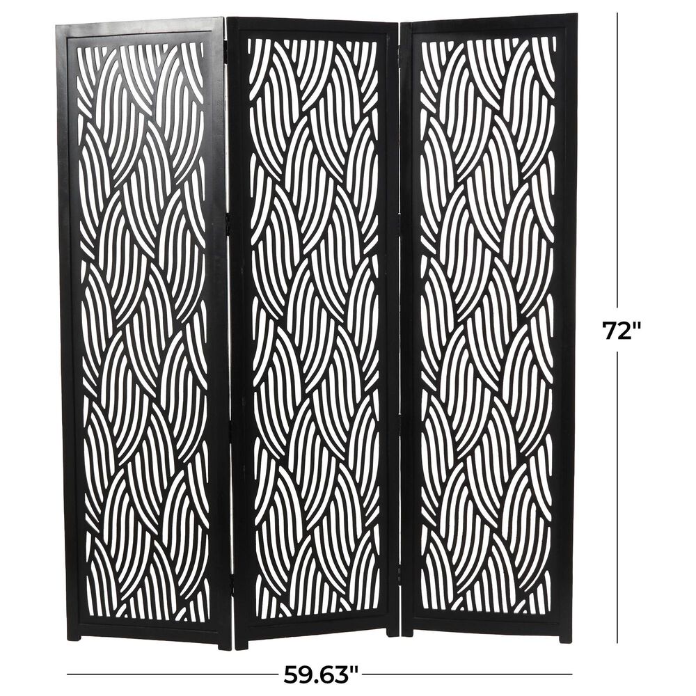 Maple and Jade 3-Panel Abstract Wavy Cutout Partition Room Divider Screen in Matte Black, , large