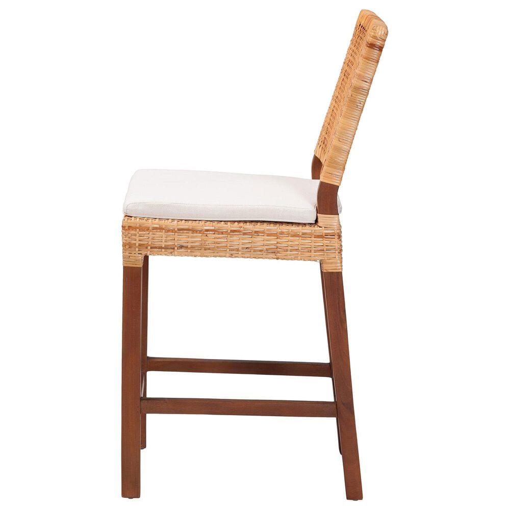 Baxton Studio Lesia Counter Stool with White Cushion in Walnut Brown, , large