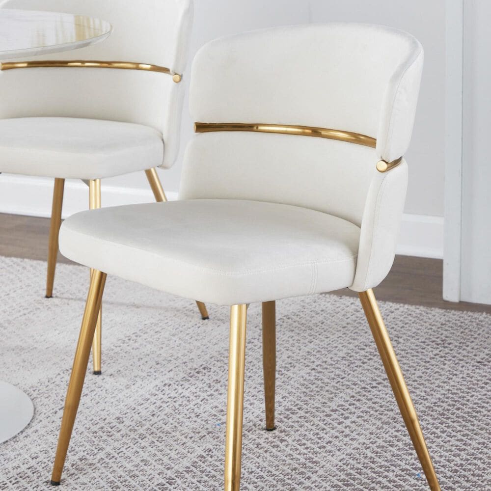 LumiSource Cinch Side Chair with Cream Velvet Cushion in Gold &#40;Set of 2&#41;, , large