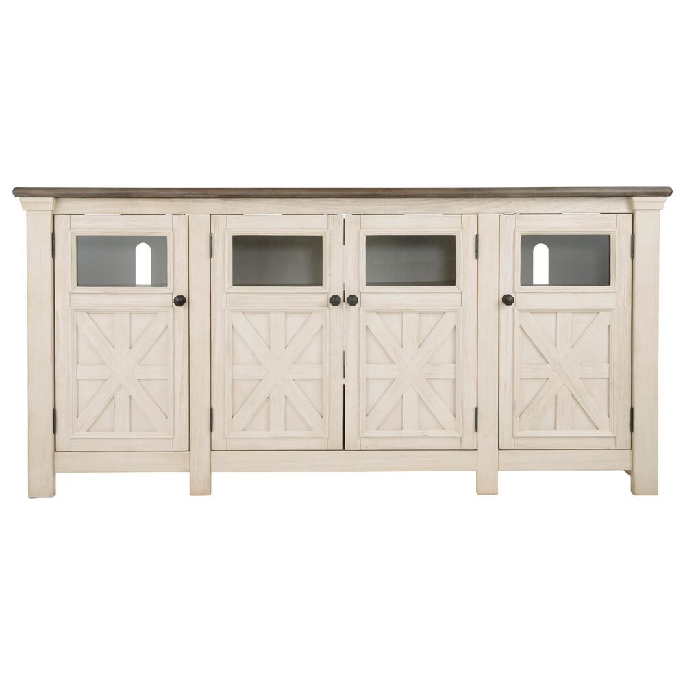 Ashley Bolanburg Extra Large 74&quot; TV Stand in Antique White and Weathered Oak Top, , large