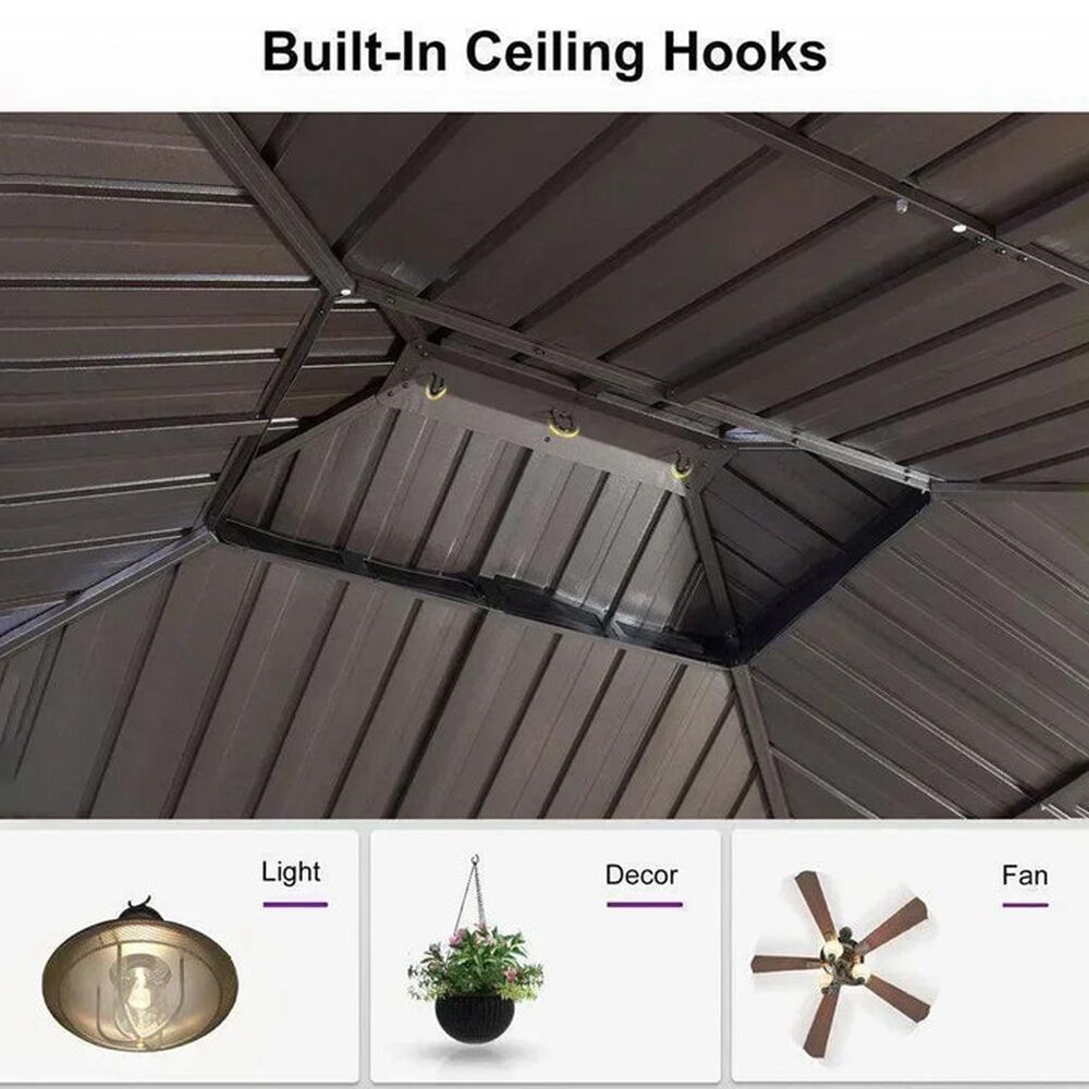 HOMLUX 10' x 12' Outdoor Hardtop Gazebo with Galvanized Steel Double Roof in Brown, , large