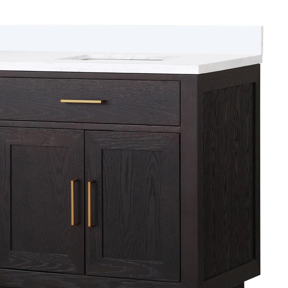 Lexora Home Abbey 80&quot; Double Bathroom Vanity in Black Oak with 2 cm White Quartz Top and Rectangular Sinks, , large