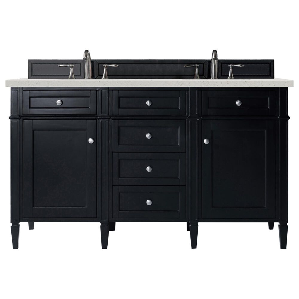 James Martin Vanities Brittany 60" Double Bathroom Vanity in Black Onyx with 3 cm Lime Delight Quartz Top and Rectangular Sinks, , large