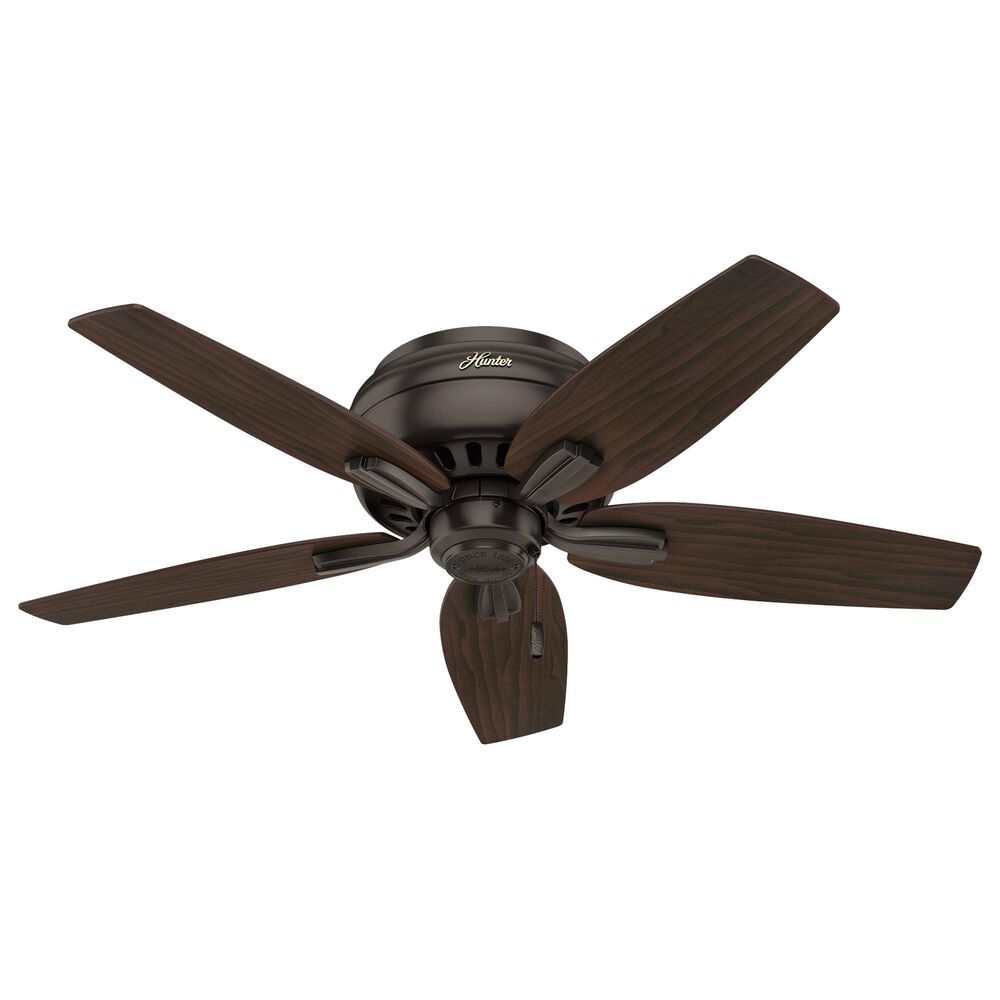 Hunter Newsome Low Profile 42&quot; Ceiling Fan with Frosted Amber Lights in Premier Bronze, , large