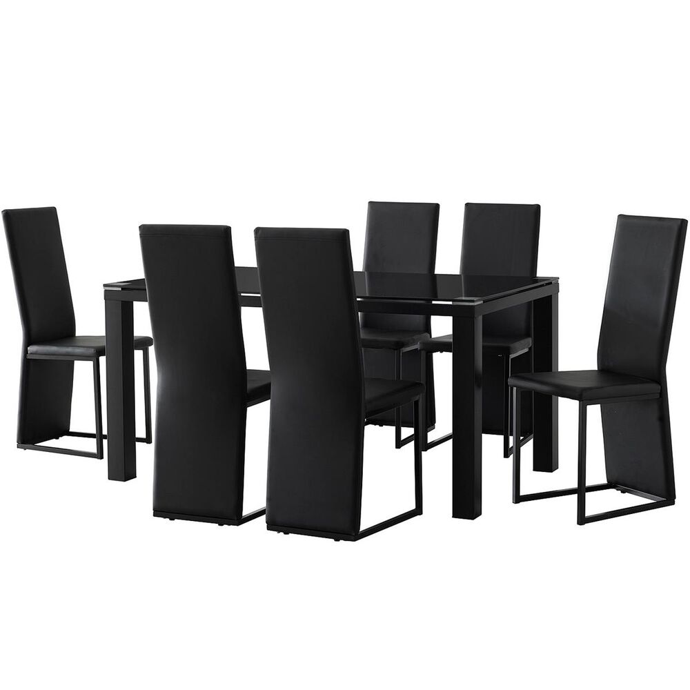 Titanic Furniture 7-Piece Dining Set in Black Glass and Metal, , large