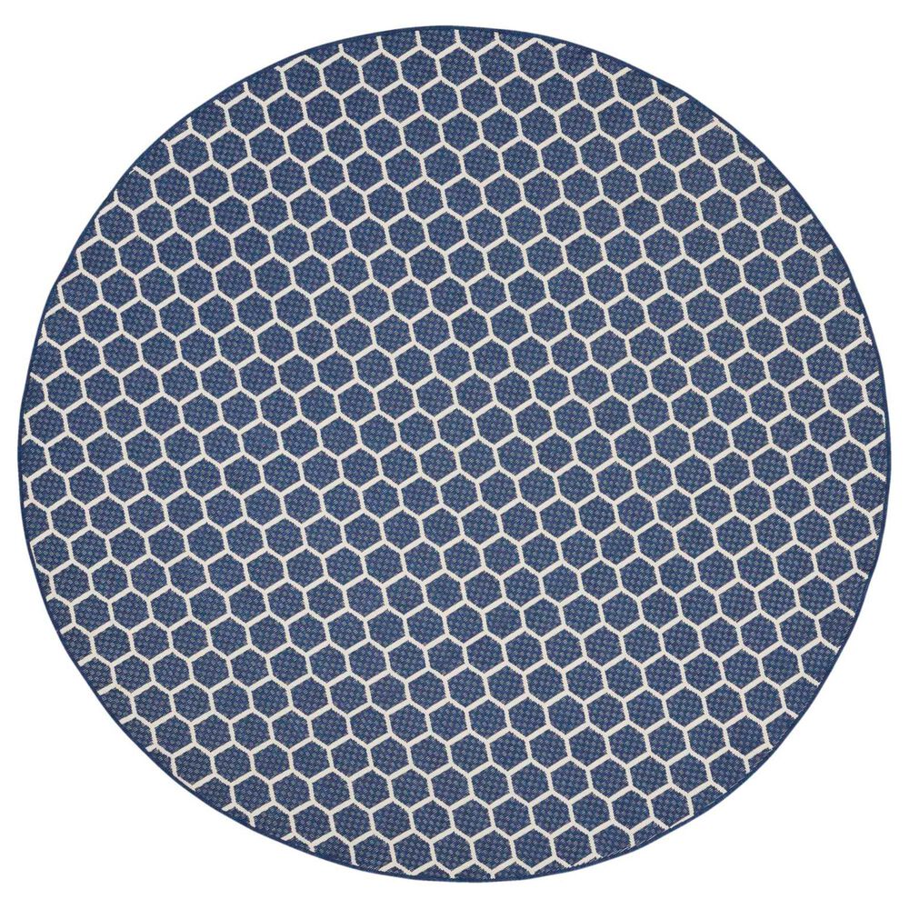 Nourison Twist Reversible 8" Round Navy Indoor/Outdoor Area Rug, , large