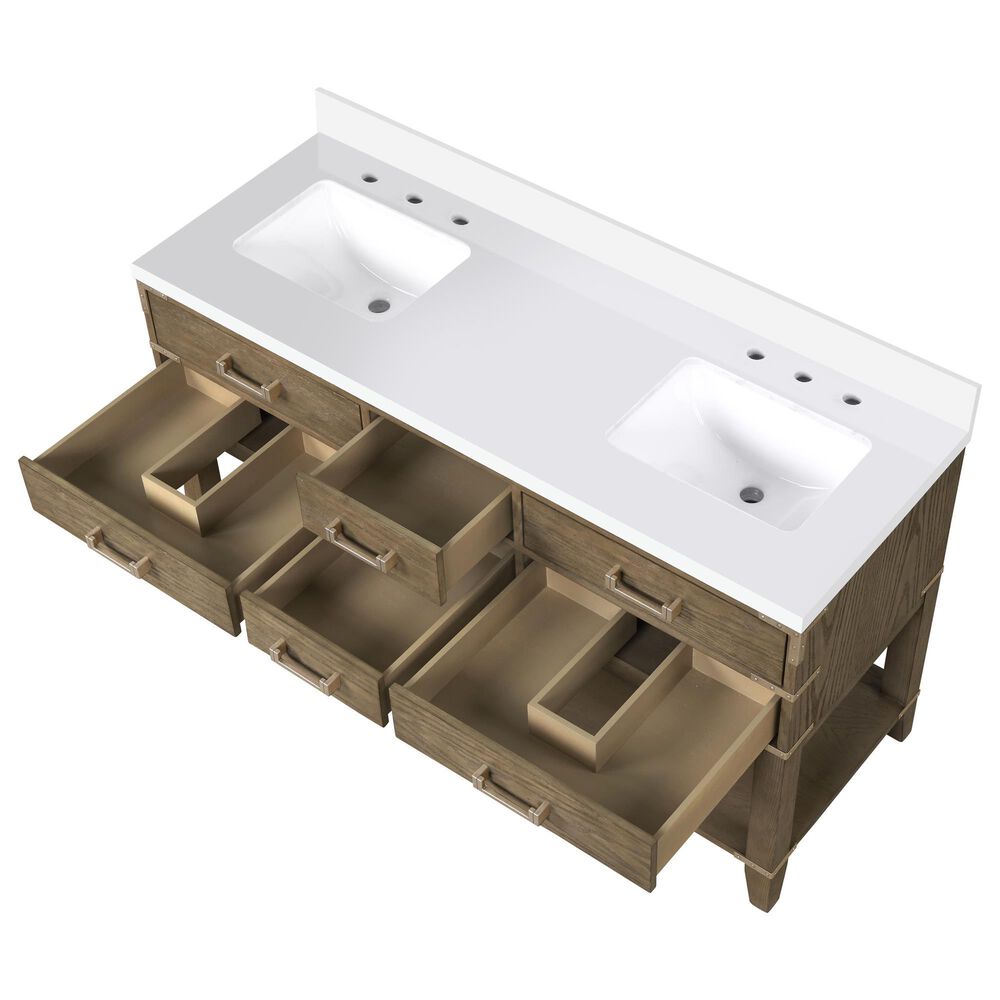 Lexora Home Norwalk 60&quot; Double Bathroom Vanity in Grey Oak with White Cultured Marble Top  and Rectangle Sink, , large