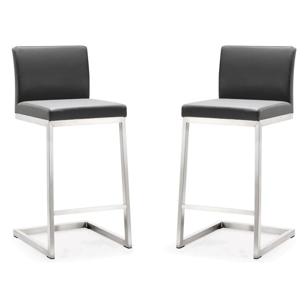 Tov Furniture Parma Stainless Steel Counter Stool in Grey - Set of 2, , large