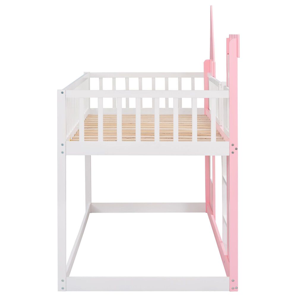 Hearth and Haven Twin over Twin Castle Bunk Bed in Pink, , large