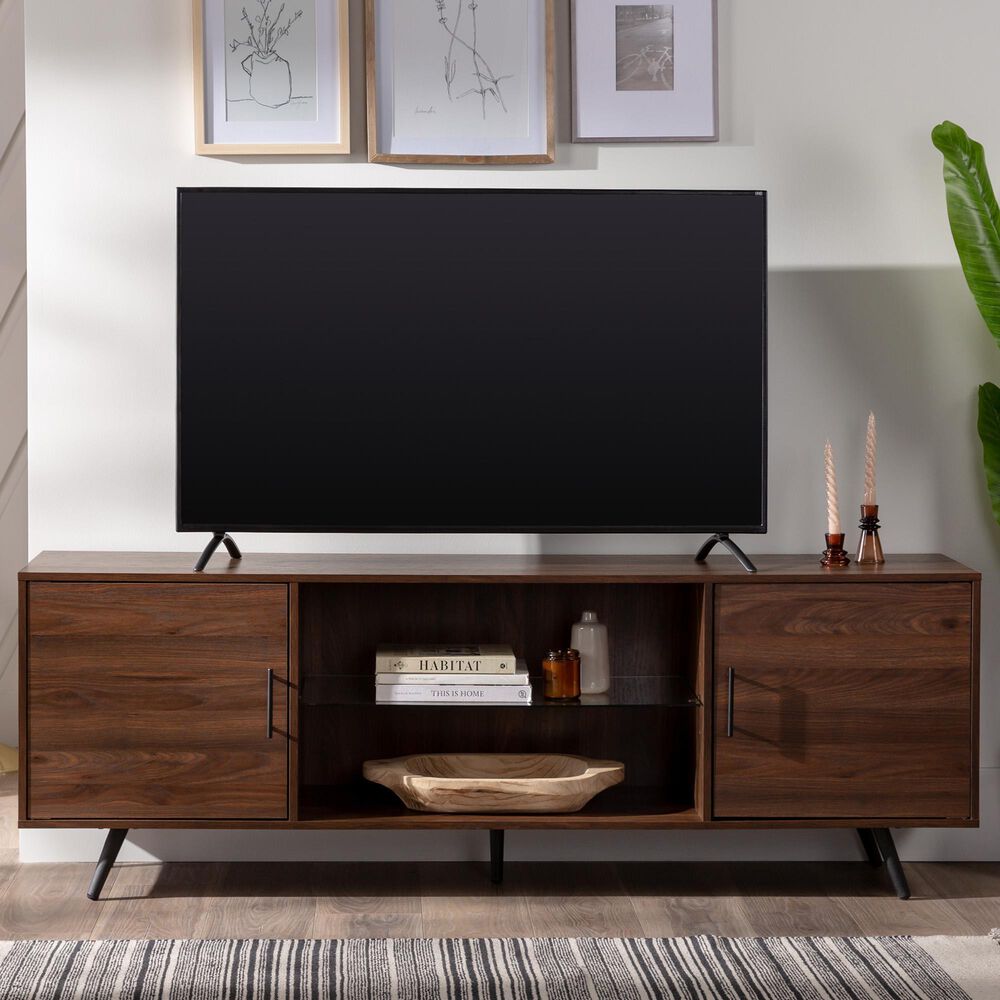 Walker Edison Nora 70&quot; TV Stand in Dark Walnut, , large