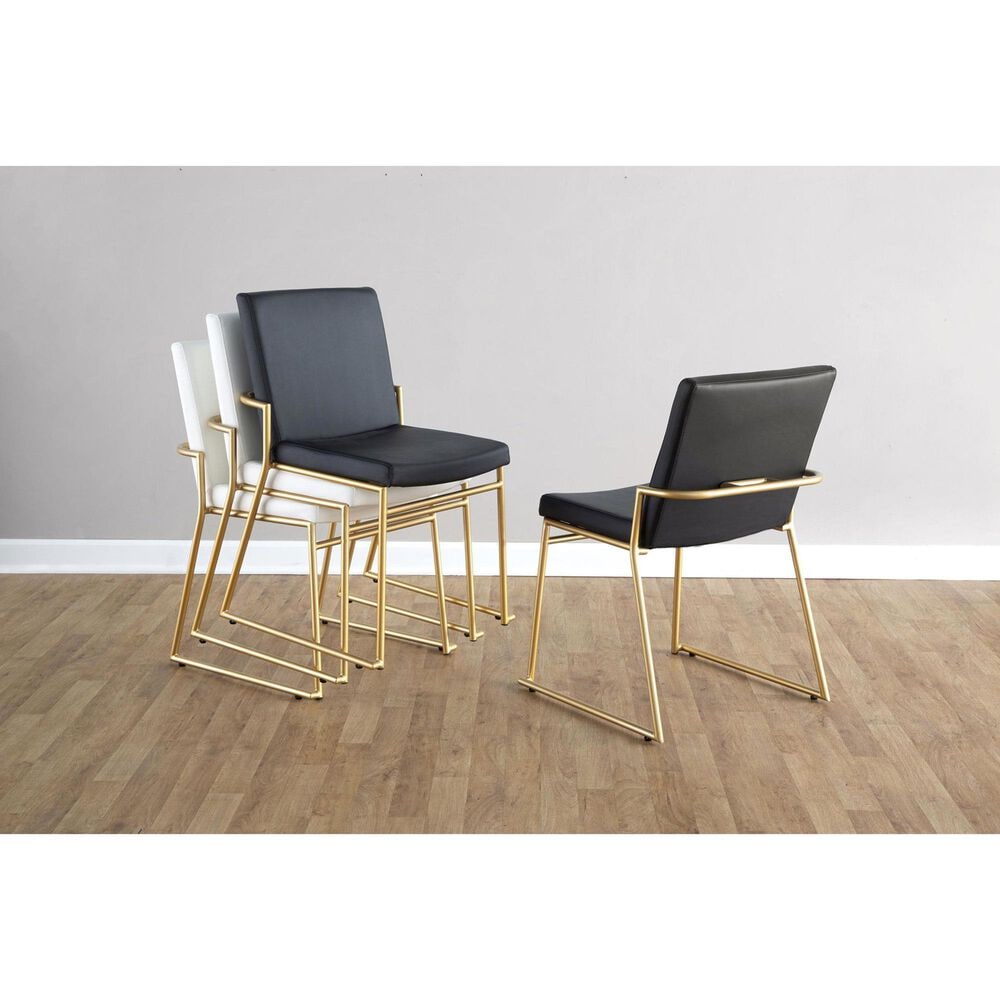 LumiSource Dutchess Side Chair with White Faux Leather Cushion in Gold (Set of 2), , large
