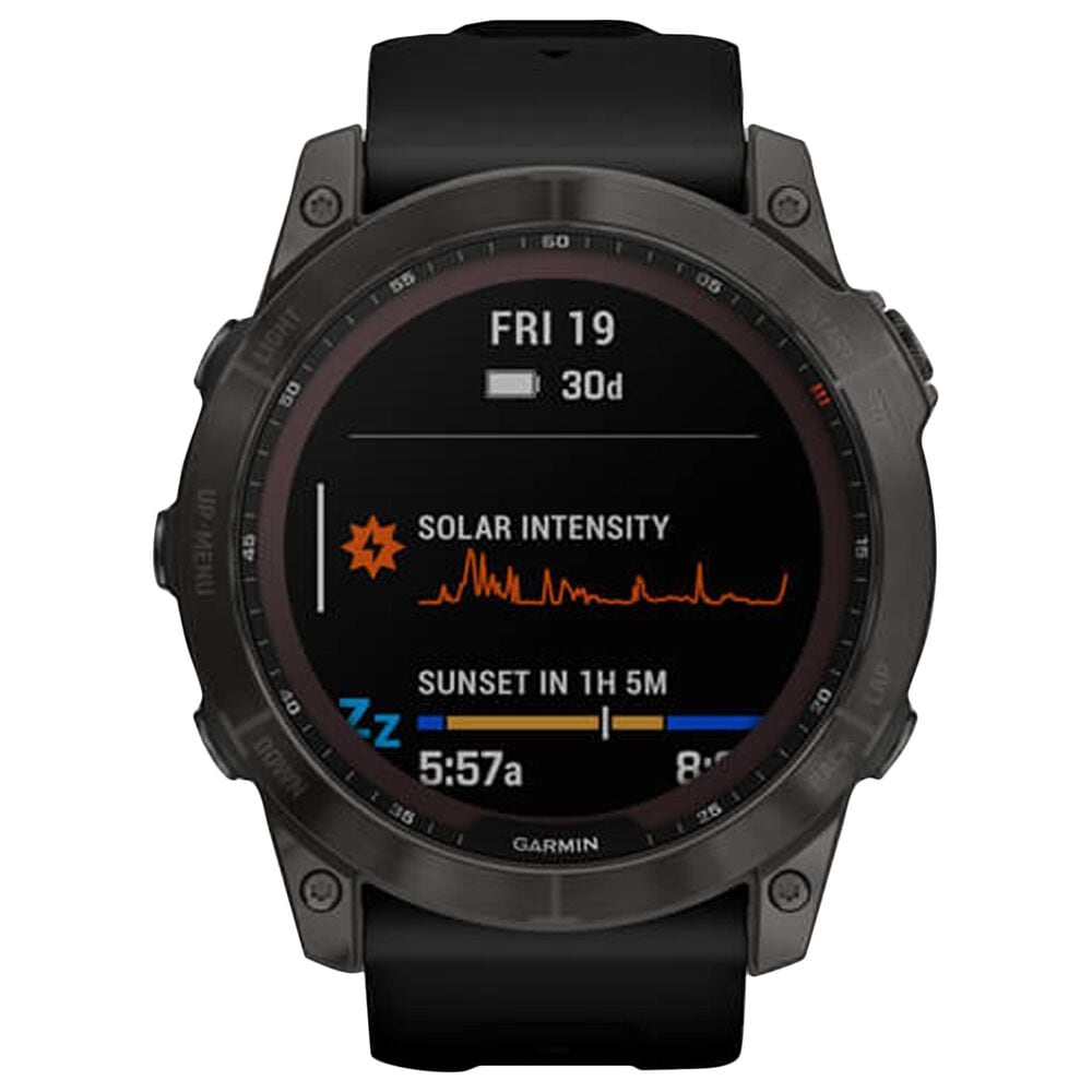 Garmin Fenix 7X Sapphire Solar Edition Smartwatch Screen in Carbon Gray DLC Titanium with Black Band, , large