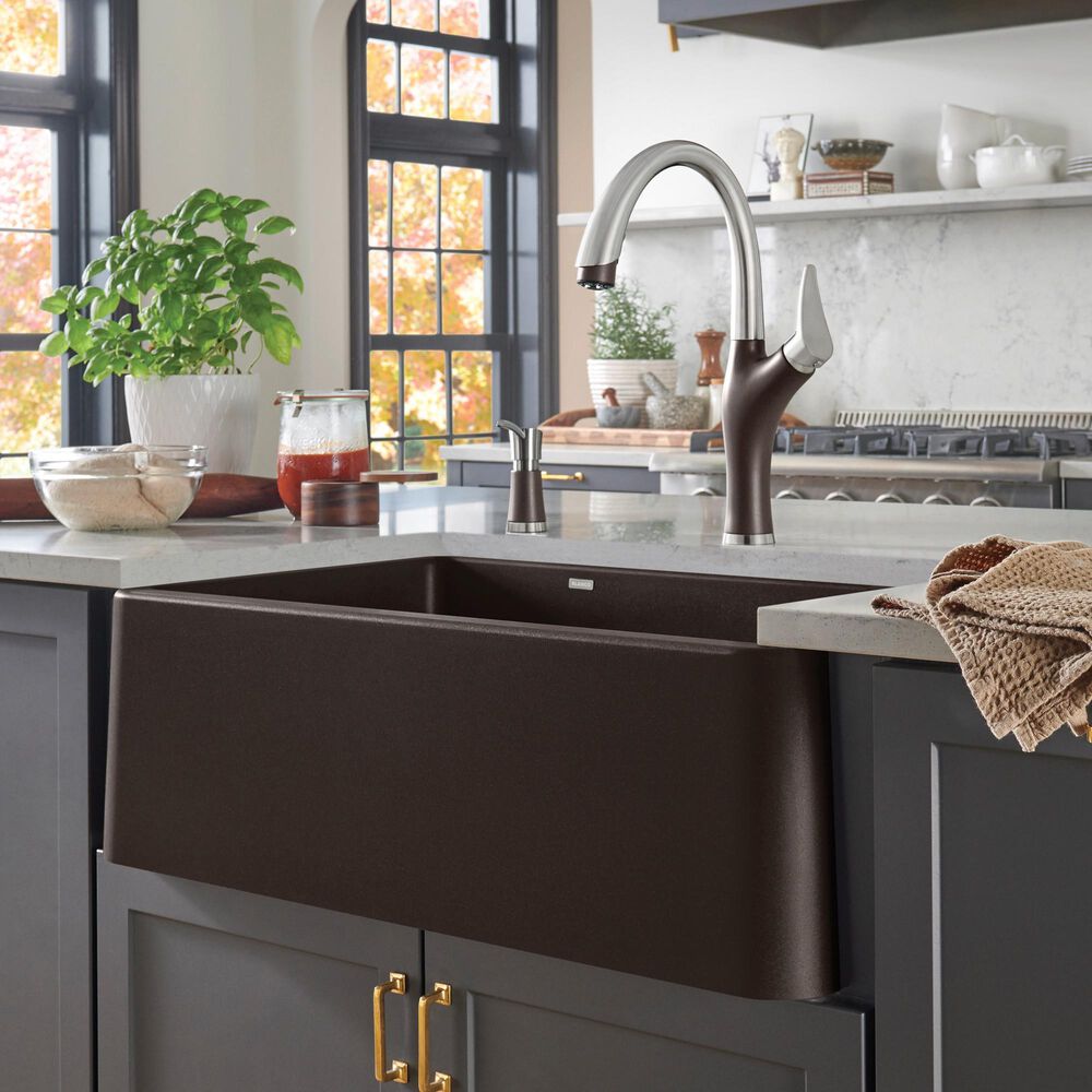 Blanco Ikon 33&quot; Apron Single Bowl Farmhouse Sink in Cafe, , large