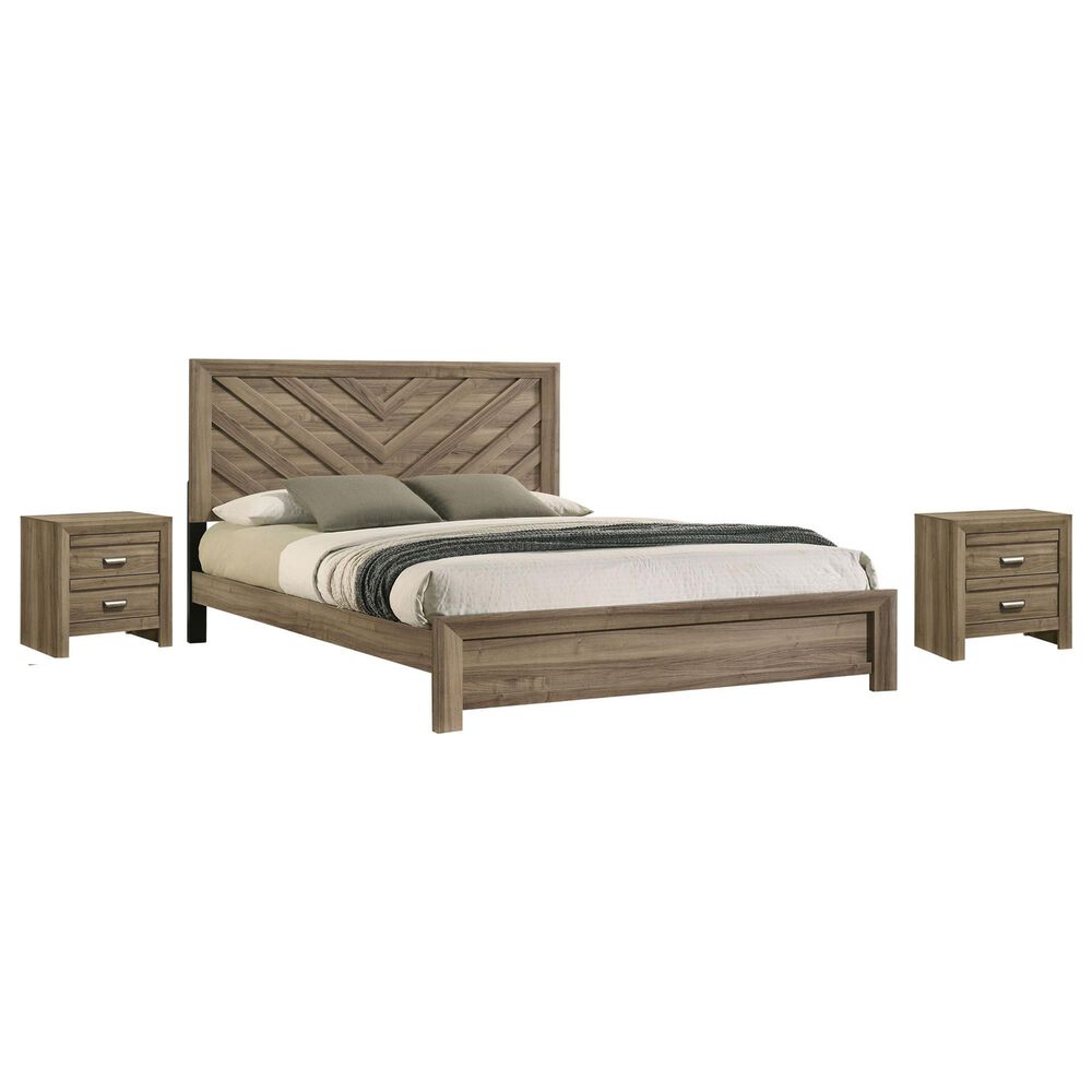Crown Mark Valor Queen Bed with Two Nightstands in Light Brown, , large