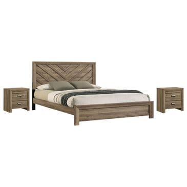 Crown Mark Valor Queen Bed with Two Nightstands in Light Brown, , large
