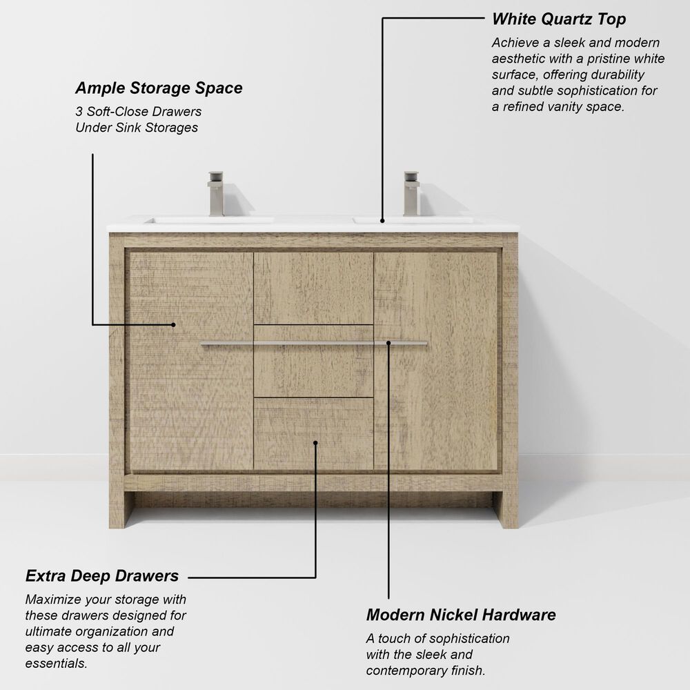 Lexora Home Lafarre 48&quot; Double Bathroom Vanity in Rustic Acacia with 2 cm White Quartz Top and Rectangular Sinks, , large
