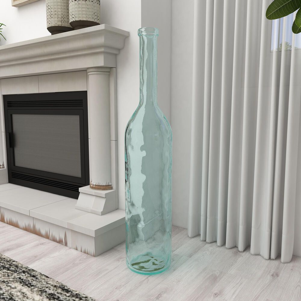 Maple and Jade 40" x 8" Farmhouse Glass Bottle Floor Vase in Blue