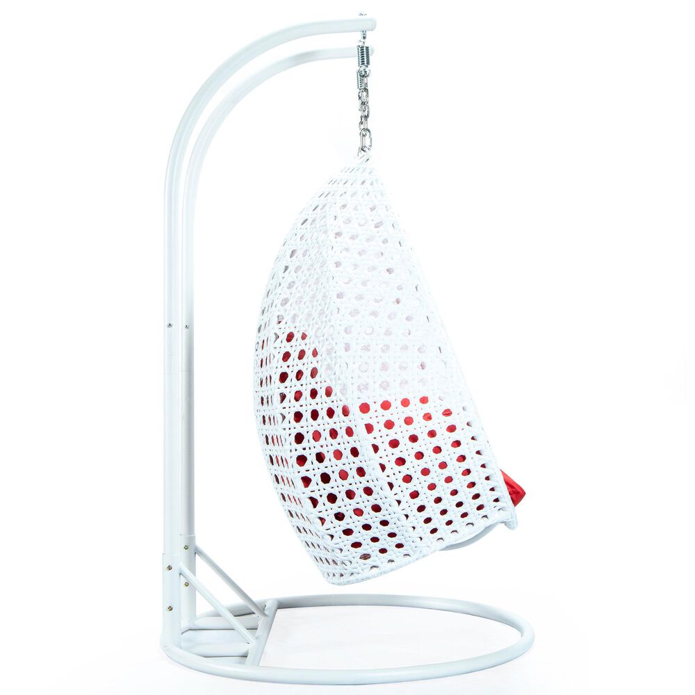 Leisuremod 2-Seat Hanging Egg Swing Chair with Red Cushion in White, , large
