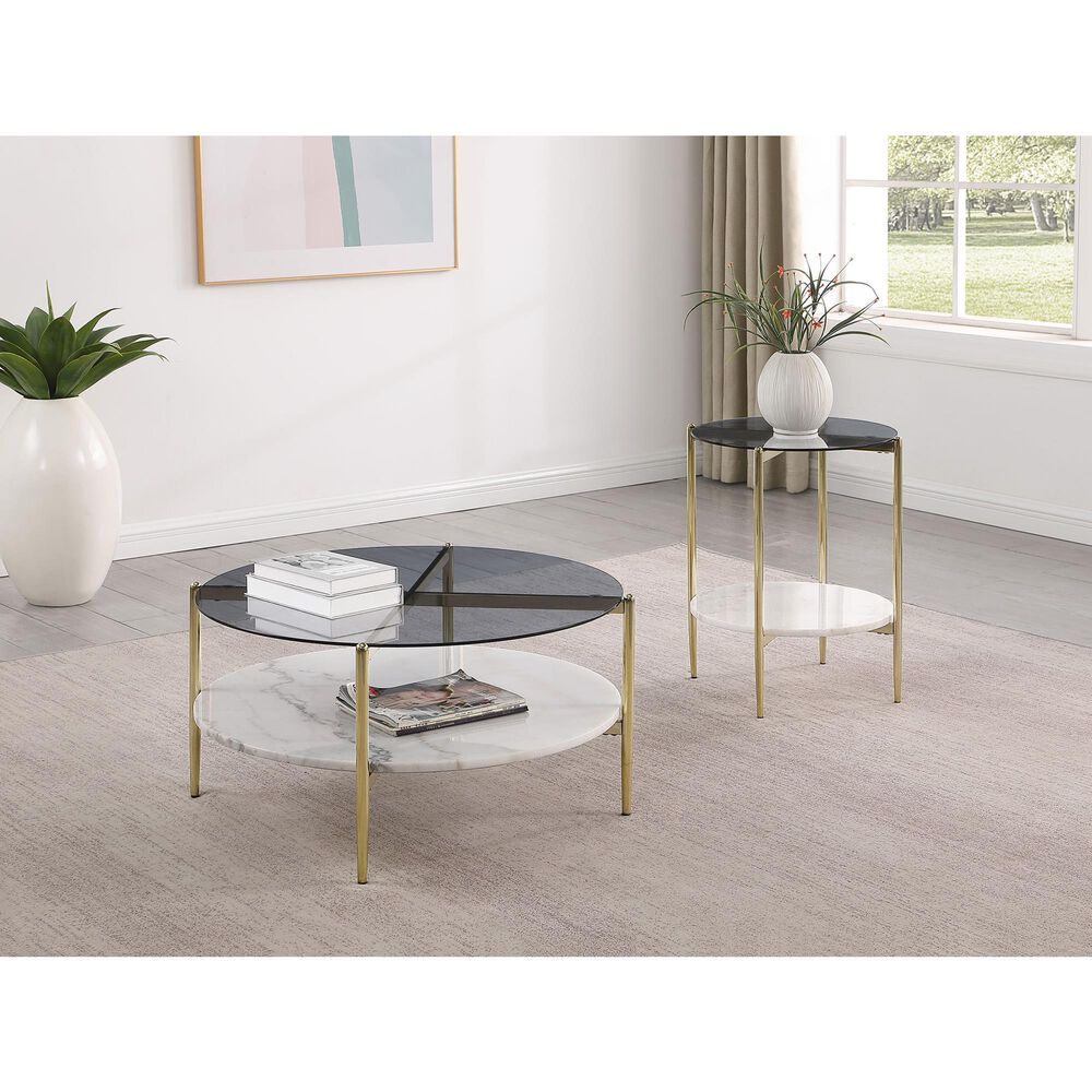 Coaster Jonelle End Table in White, Gold and Smoke Gray, , large