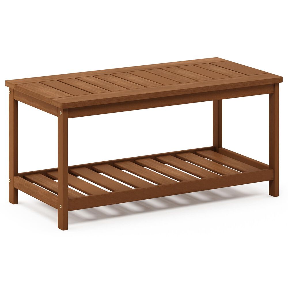 HOMLUX Patio Coffee Table with Shelf in Teak Oil, , large