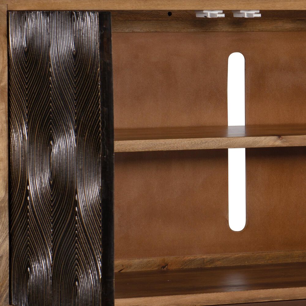 Hooker Furniture Swirl Door 86&quot; Entertainment Console in Brass Foil and Medium Natural, , large