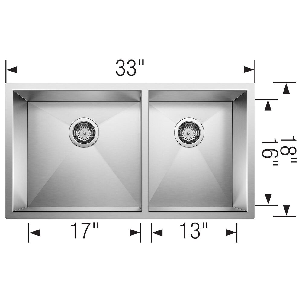 Blanco Precision 33&quot; R10 1-3/4 Double Bowl Kitchen Sink in Satin Polished, , large