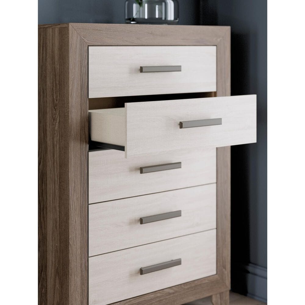 Ashley Sharnari 3-Piece Queen Bedroom Set in Warm Gray, Brown and Antique White Laminate, , large